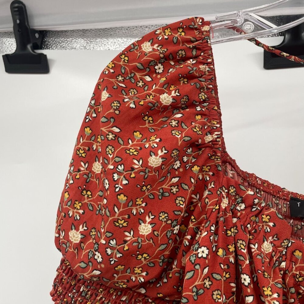 TRIXX Floral Sundress Short Puff Sleeve Burnt Orange/Multi Size Medium - Picture 5 of 9